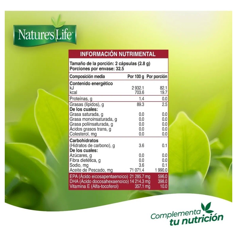 Cápsulas X65 Aceite De Pescado Sin Sabor Omega 3 Natures