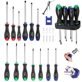 WORKPRO Magnetic Screwdriver Set 24-Piece, Go-Thru Screwdriver Set Kit with Wall Mount Rack, Includes Slotted, Phillips and Torx Screwdrivers, Magnetic Screwdriver with Magnetizer & Demagnetizer Tools
