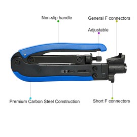 Hiija RG6 Compression Tool Coax Cable Crimper Kit RG6 RG11 RG59 F81 with 20PCS F Compression Connectors - BlueYellow