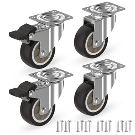 RAVN HAMAN Set of 4 Furniture Castors 50 mm – Swivel Castors with Brake up to 50 kg per Wheel – Small Rubber Castors for Indoor Use – Quiet Rolling & Floor-friendly – Transport Castors for Many Floor
