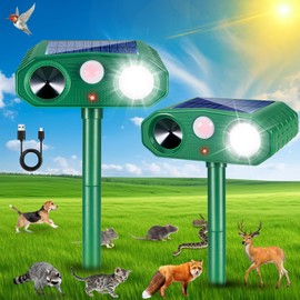 2025 Upgraded Solar Ultrasonic Animal Repeller Outdoor Cat Repellent, Waterproof Animal Deterrent Control for Deer Rabbit Raccoon Dog Squirrel Coyote Rodent Skunk Repellent for Yard Garden,2 Pack