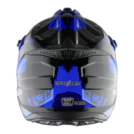1Storm Adult Motocross Helmet ATV Dirt Bike BMX MX Downhill Mountain Helmet Track Style JH601; Dinosaur Blue + Goggles + Skeleton Blue Glove Bundle