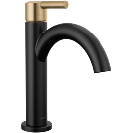 Delta Faucet Nicoli Matte Black Bathroom Faucet, Black/ Gold Single Hole Bathroom Sink Faucet, Single Handle Bathroom Faucet, Pop-Up Drain Assembly, Matte Black/ Champagne Bronze 15749LF-GZ
