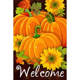 Texupday Welcome Fall Pumpkins Sunflowers Decoration Garden Flag Autumn Outdoor Flag 12" x 18"