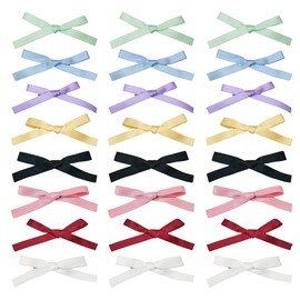 24PCS Bow Hair Clips - Small Hair Bows, Satin Mini Bows Ribbons Ponytail Accessories Non-Slip Hair Clips Cute Hairpin for Women and Girls 8 Colors