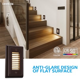 LEONLITE 120V Line Voltage LED Step Lights, Dimmable LED Stair Light, ETL Listed, 3W Surface Mount Louvered Step Light, Vertical Design, Waterproof Aluminum, 3000K Warm White, Bronze, Pack of 6