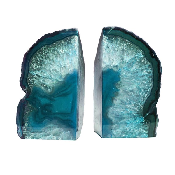 AMOYSTONE Dyed Teal/Aqua Agate Decorative Bookends Large Crystal Stone 1 Pair 4-6 LBS for Study Room Office Books