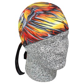 Neon Yellow Orange Black Silver Grey Pinstripe Flame and Skull Leaf Head Wrap Durag Doo Rag Biker Skull Cap Hat Helmet Liner Moisture WickingSweatband