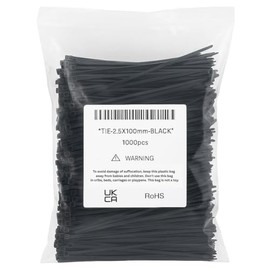Cable Ties, 100 x 2.5 mm, Black, Pack of 1000