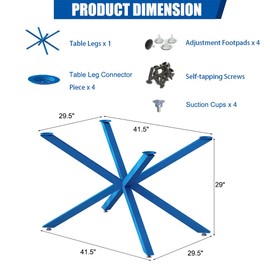 KaKaBB Metal Table Legs 30 Inch with Suction Cups - Heavy Duty Table Base for Wood/Glass/Marble Tops, Desk Legs for DIY Dining/Kitchen/Office Furniture (Blue, 30")