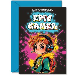 Birthday Card boys - Epic Gamer boy - Happy Birthday Card for boy Kids, 5x7 Inch Bday Video Game Gaming Greeting Cards