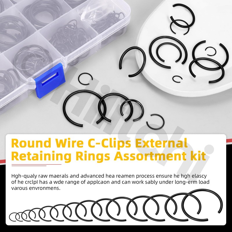 Hilitchi 322PCS 14 Sizes 65Mn Steel Round Wire Snap Rings