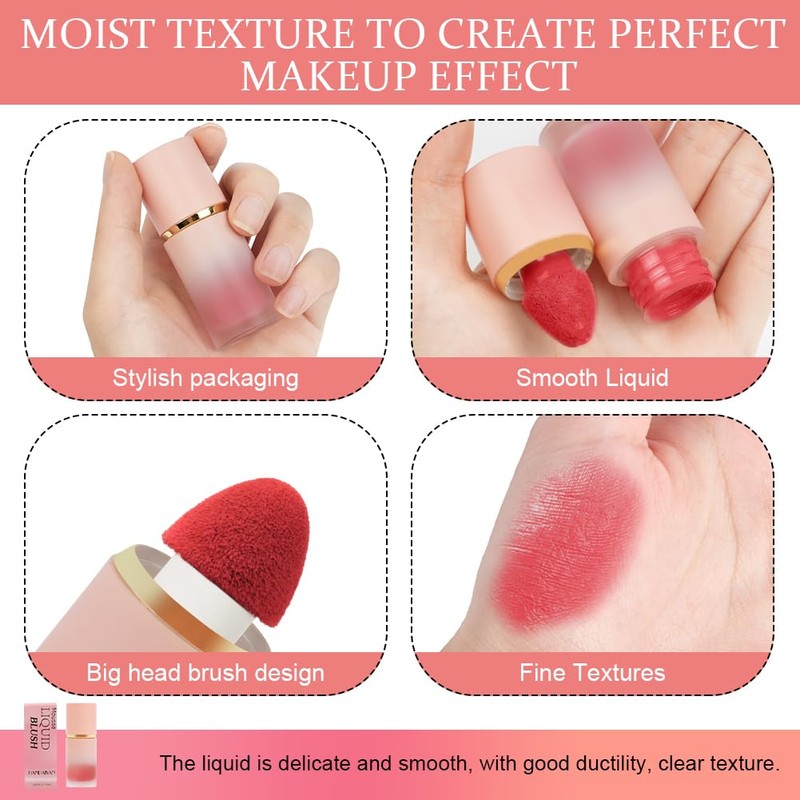 LOPHE Liquid Blush for Cheeks, Soft Cream Liquid Blush, Natural-Looking