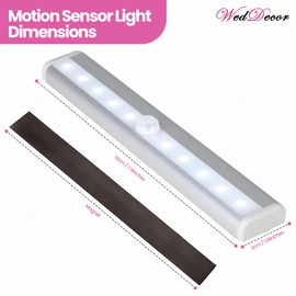 WedDecor Under Cabinet Licht ohne Bewegung, Pir Sensor LED mit Magnetband, Akku für Schrank, Küche, Bibliothek, Treppen, Schublade, Warmweiß, 1 – Weiß