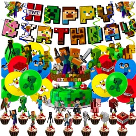 Miner Birthday Decoration, Birthday Decoration Boys, Miner Gamer Theme Party Decoration, Video Game Party Accessories, Game Party Accessory Set, Video Game Birthday Decoration (1)