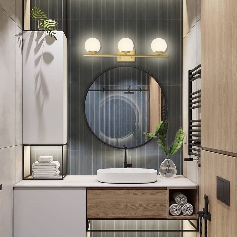 YHTlaeh New Bathroom Vanity Light 3 Lights Fixtures Brushed Brass