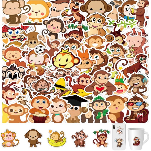 Pack of 50 Cute Monkey Sticker Set, Monkeys Stickers, Monkey