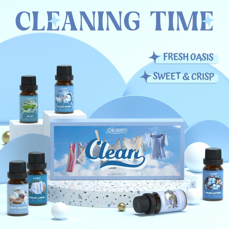SALUBRITO Clean Fragrance Oils Set, Premium Essential Oils Set for