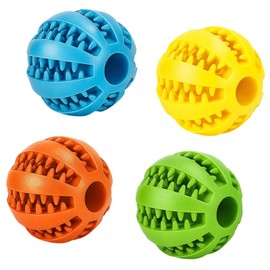 Dog Treat Ball, Treat Dispenser Dog Toy, 4 Pieces Interactive Dog Treat Toys for Small Dogs, Teeth Cleaning and IQ Training, Blue, Orange, Green, Yellow, 5 cm