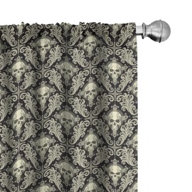 Lunarable Cráneo Cortina de Microfibra, Rizos Antigua del Victorian, Window Treatments 2 Panel Set for Living Room Bedroom Decor, 56" x 63", Crema Topo Negro