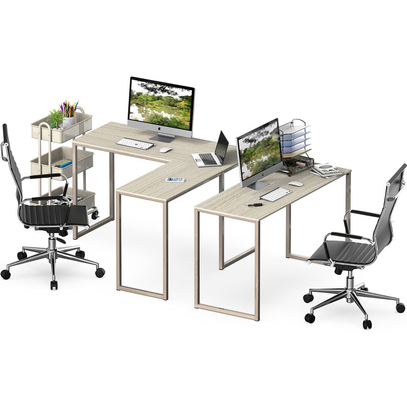 SHW 48-Inch Mission L-Shaped Home Computer Desk, Maple