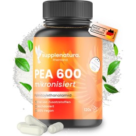PEA Kapseln | MIKRONISIERT: 600mg Palmitoylethanolamid pro Kapsel | 120 Kapseln | 100% Pure Pea, Laborgeprüft | Produziert in Deutschland - SUPPLENATURA®