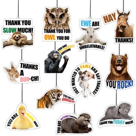 Siifert 12 Pcs Cool Employee Appreciation Gifts Bulk Scented Thank You Christmas Tree Ornaments Car Air Freshener Funny Animal Pun Car Hanging Decor for Men Team Coworkers Staff Holiday Xmas Gifts