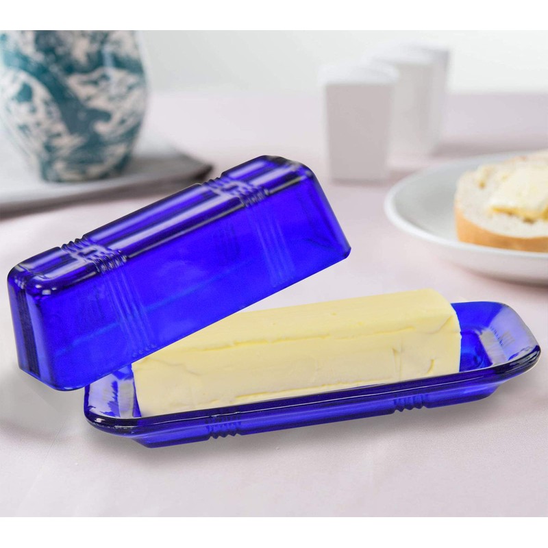 Home-X Glass Butter Dish With Lid - Vintage Style Keeper