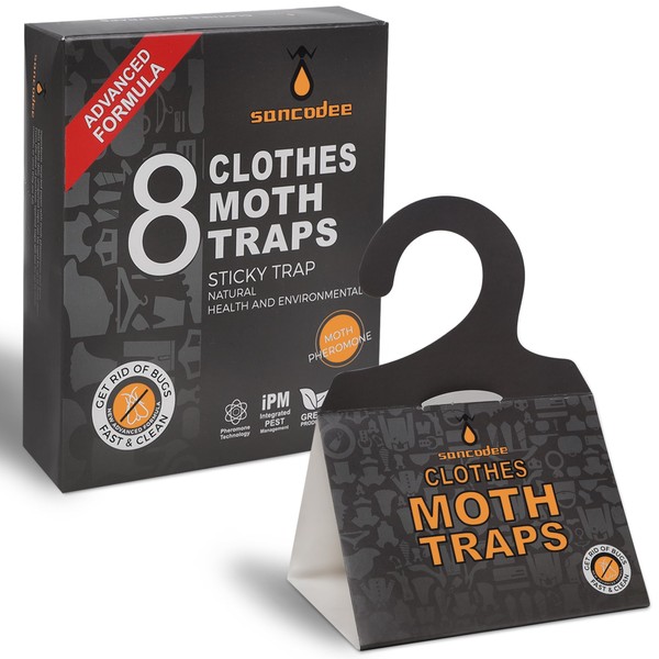 Sancodee 8 Pack Clothes Moth Traps with Natural Pheromones, Hanging