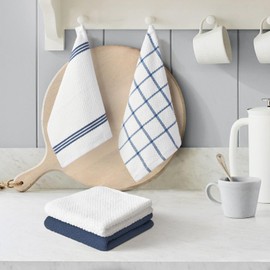 Artoid Mode Ring Spun Cotton Blue Dishcloth Kitchen Towels, 12x12 Inch Ultra Soft Absorbent Quick Drying Household Cleaning Kitchen Rags Set of 4