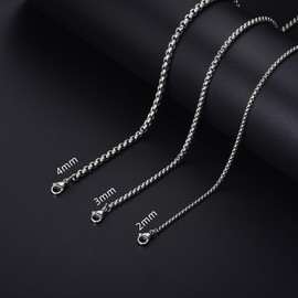 Candyfancy Stainless Steel 2/3/4mm Rolo Chain Necklace, Mens Round Box Chain, Hip Hop Jewellery for Men Women Fashion Jewelry Gifts 16-24 Inches