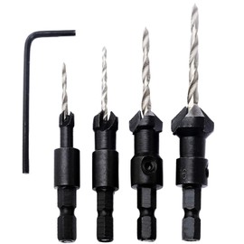 Dophee 4Pcs Countersink Drill Bit Set ustable 1/4inch Hex Shank Power Tools and HSS Quick Change Drill Bit Woodworking Chamfer Tool #6#10#13#16