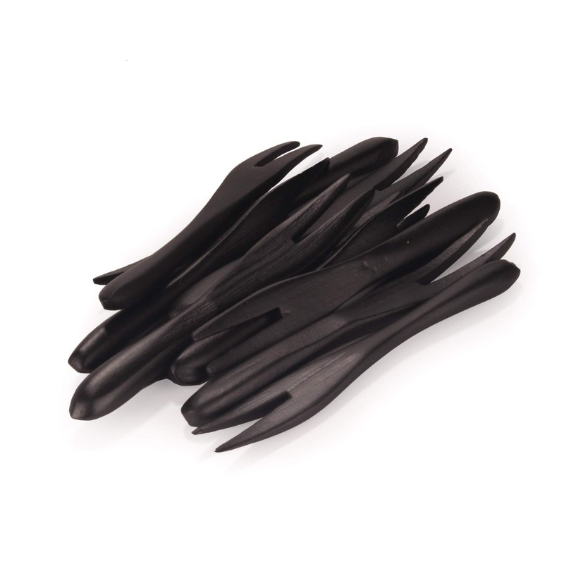 BambooMN Reusable Bamboo Appetizer Forks Picks 3.5" Black, 10 Pcs