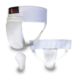 Martial Arts training Groin/ Abdominal protector Male groin guards Kids Cricket guard (White, Large / Adult waist 32" - 34")