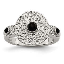 Bonyak Jewelry Stainless Steel Polished & Textured Black Onyx Ring in Stainless Steel, Size 9