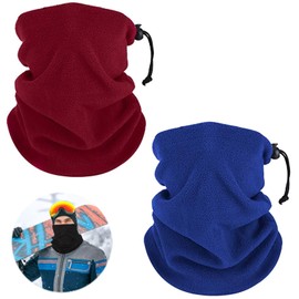 Pack of 2 Tube Scarf, Fleece Multifunctional Scarf, Neck Warmer Fleece Neck Warmer with Drawstring, Winter Windproof Bandanas, Elastic Motorcycle Neckerchief, Men, Loop Scarf Women for Outdoor Skiing