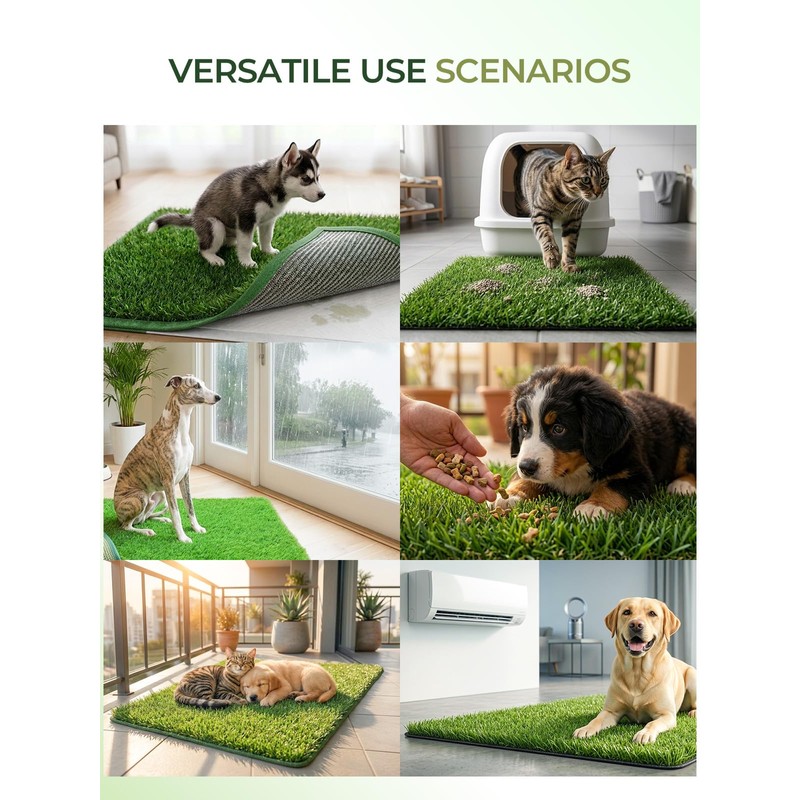 Pawhoo 1.2'' Thick Woven Fake Grass Mat for Dog, Glue-Free