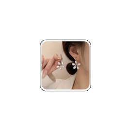 Andelaisi Boho Pearl Hoop Earrings Silver Pearl Flower Hoop Earrings Silver Pearl Dangle Hoop Earrings Pearl Flower Drop Hoop Earrings Jewelry for Women