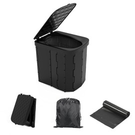 Portable Camping Toilet for Adults - Hapoon XL Portable Folding Toilet with Lid,Travel Portable Potty for Adults,Porta Potty Car Toilet,Light Black