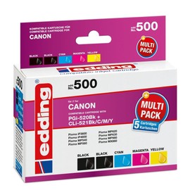 Edding 18-500 Printer Cartridge Suitable for Canon PGi-520Bk+CLi-521cmyk Cyan, Magenta, Yellow, Black