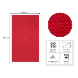COTTON CRAFT Amazing Kitchen Towels - Set of 12 Terry Towels - 100% Cotton Euro Café Waffle Weave Dish Towel Set - Soft Absorbent Quick Dry Low Lint Reusable Pantry Bar Cleaning Cloth - 16 x 28 - Red