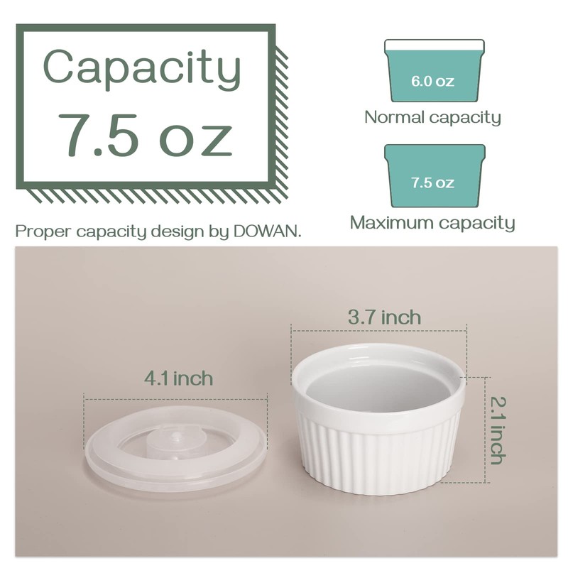 DOWAN Ramekins with Lids 6 oz Oven Safe, Creme brulee