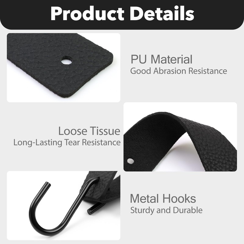 CTYUEYUN Pack of 6 S Hooks with Leather Loop, Black