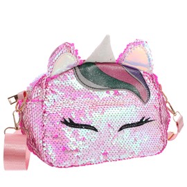 VALICLUD Women Girls Unicorn Sequins Bag Glitter Crossbody Purse Shoulder Bag for Kids Little Girls