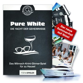 Crime Dinner for 4 People - Pure White: the Yacht of Secrets - Role Play with Spanish Flair (on Ibiza) - BBQ - Summer Game Gift for Friends - Evening with Friends