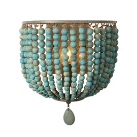 Newrays Vintage Wood Bead Wall Lamp Retro Antique with Hard Wired for Bedroom Fixtures (Blue)