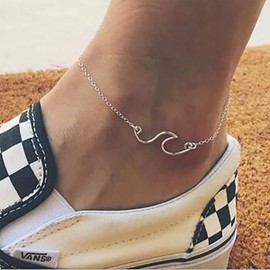 Yienate Boho Ocean Wave Beach Charm Anklet Silver Dainty Ankle Chain Bracelet Fashion Minimalist Foot Chain Jewelry for Women and Girls