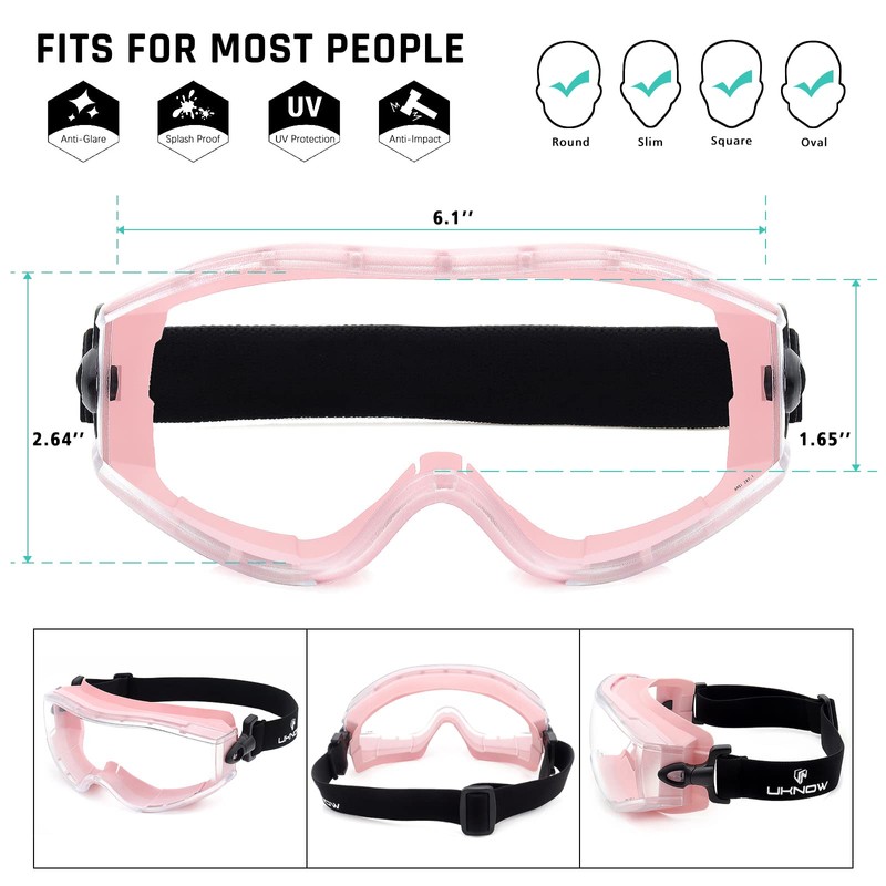UKNOW Safety Goggles Over Glasses - Anti-Fog Clear Lens -