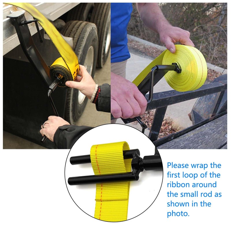Cargo Tie-Downs Winch Strap Winder, Roll-up Flatbed Trailer Winch Straps