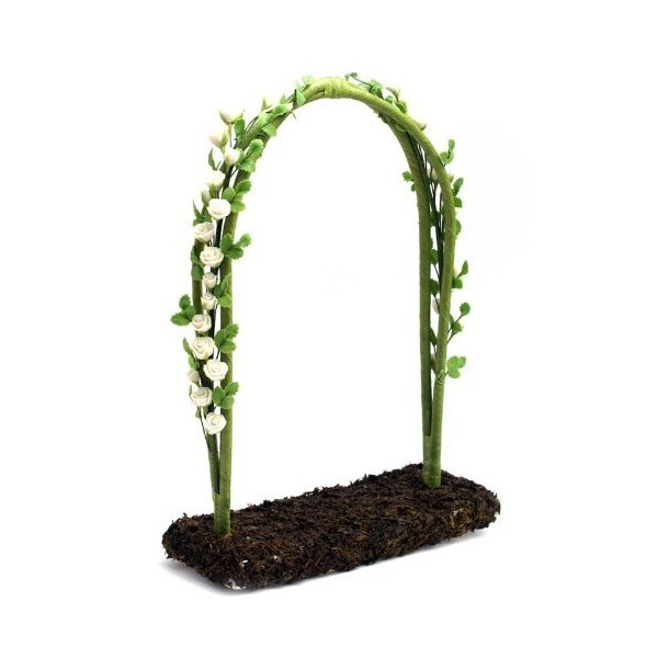 MyTinyWorld White English Climbing Roses On A Miniature Wire Arch